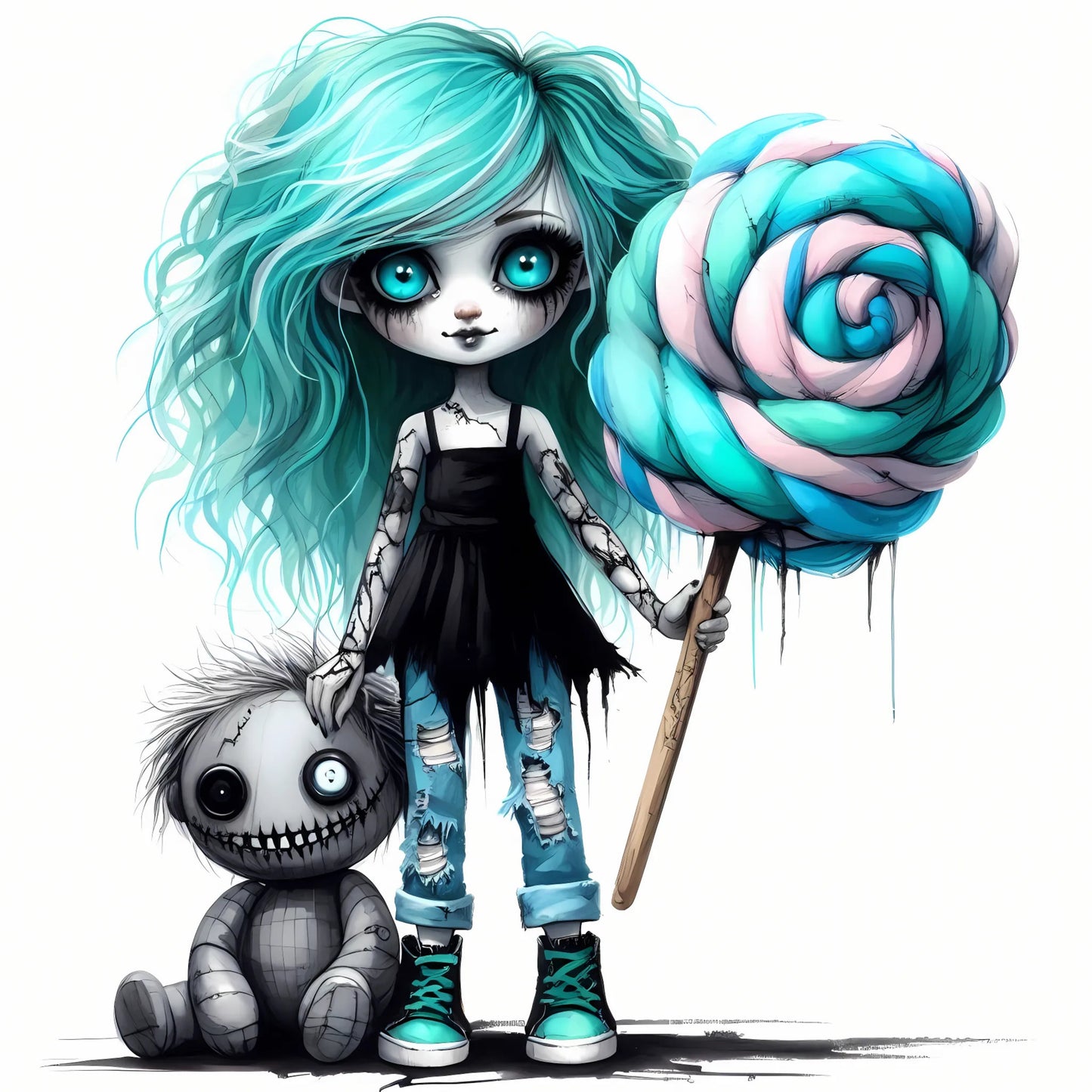 Auktion - Bügelbild - Zombie Mädchen Mint 21 - 20cm