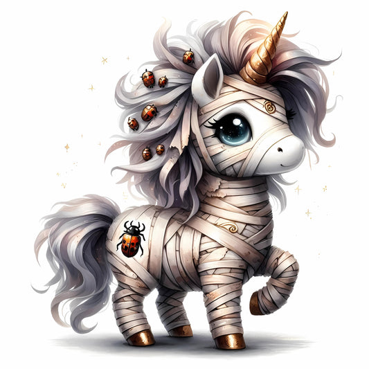 Auktion - Bügelbild - Halloween Einhorn Mumie 4 - 15cm