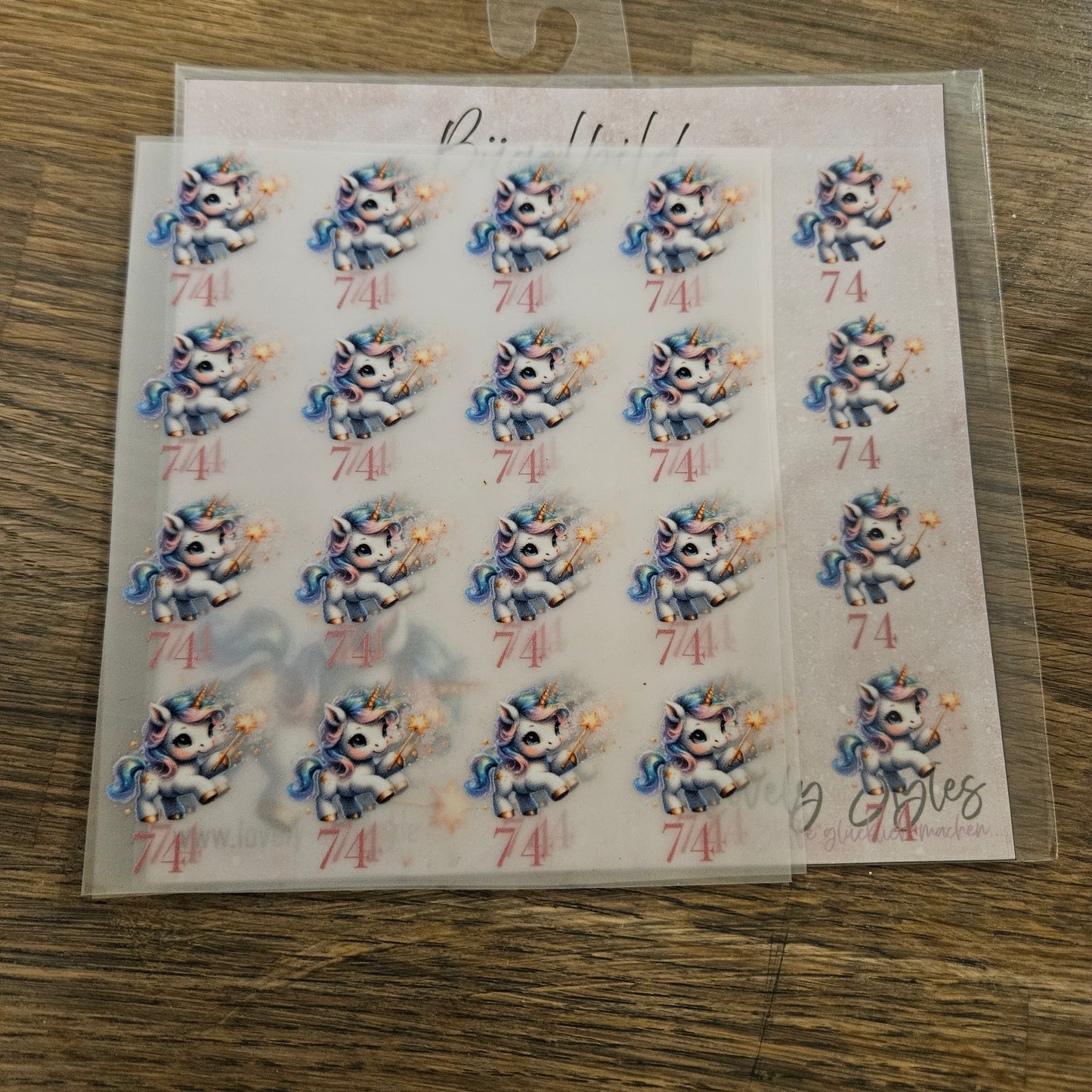 Bügelbild - 16 Größenlabel Einhorn 74