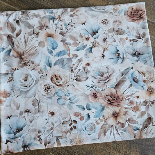 Jersey - Vintage Flowers Blau 1m