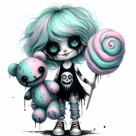 Auktion - Bügelbild - Zombie Mädchen Mint 1 - 20cm