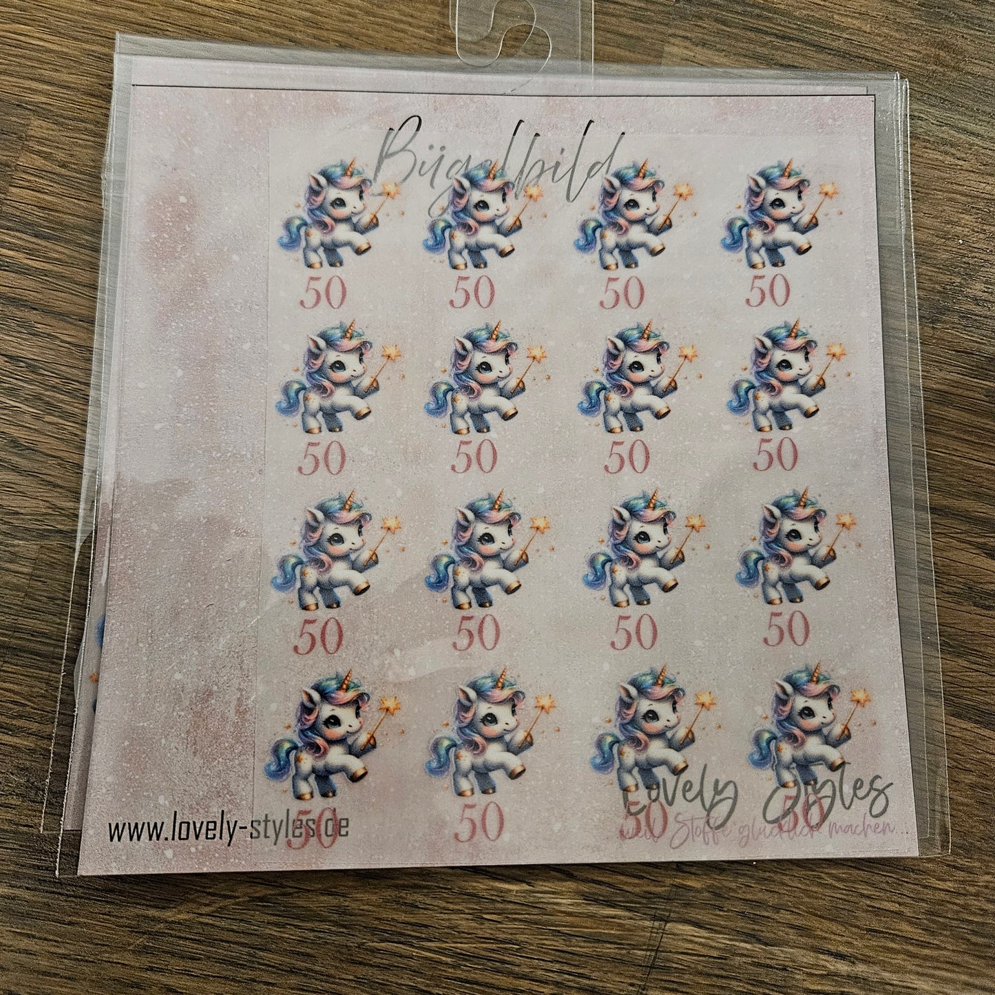 Bügelbild - 16 Größenlabel Einhorn 50