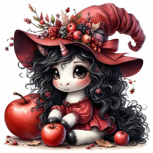 Auktion - Bügelbild - Halloween Einhorn Rot 5 - 15cm