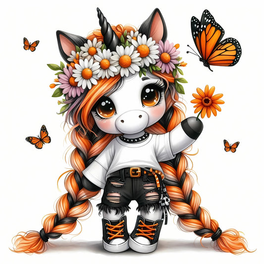 Auktion - Bügelbild - Einhorn Schmetterling 15 - 15cm