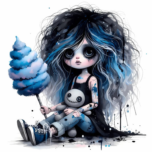 Auktion - Bügelbild - Zombie Mädchen Blau 1 - 20cm