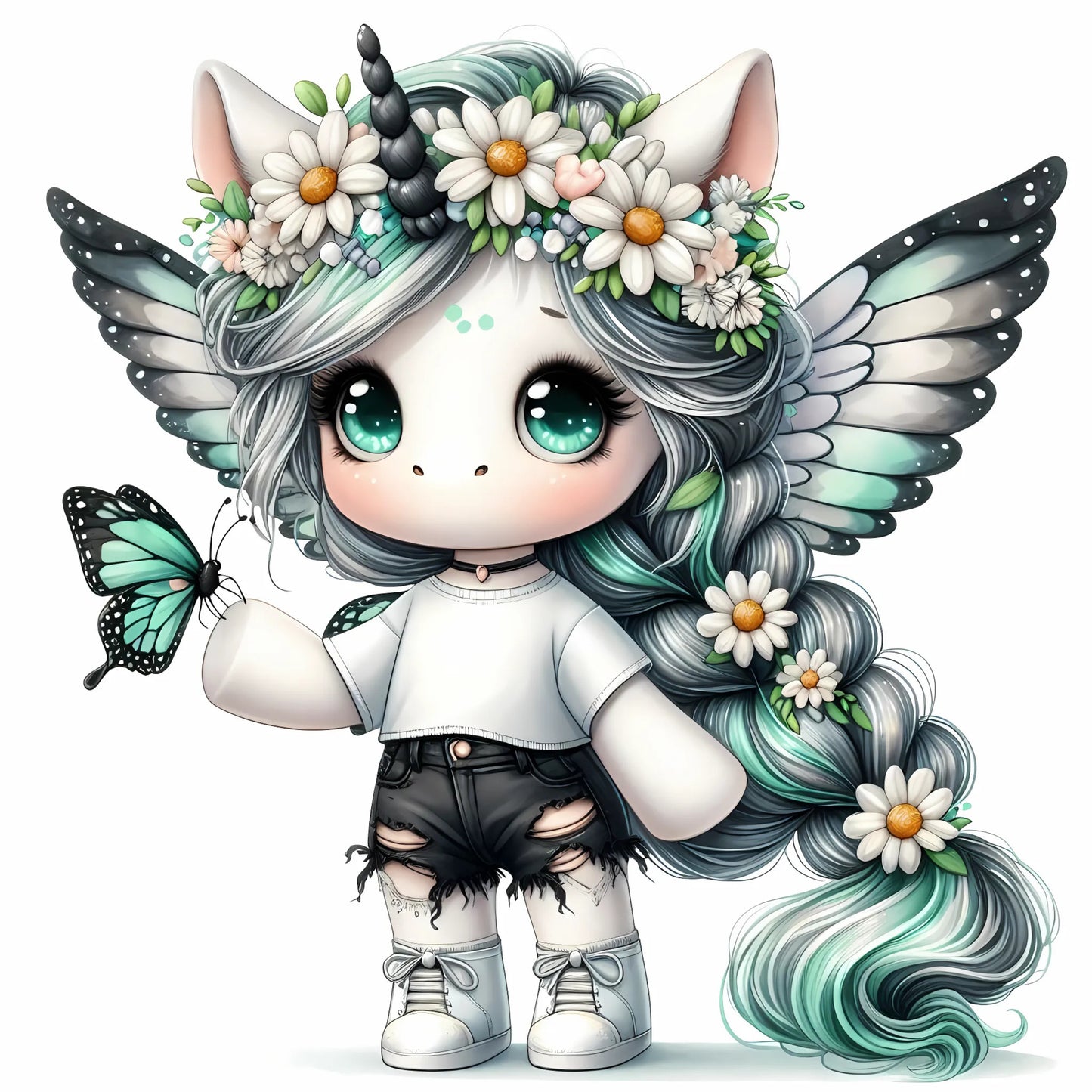 Auktion - Bügelbild - Einhorn Schmetterling 40 - 15cm