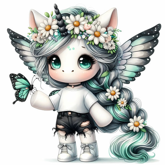 Auktion - Bügelbild - Einhorn Schmetterling 40 - 15cm