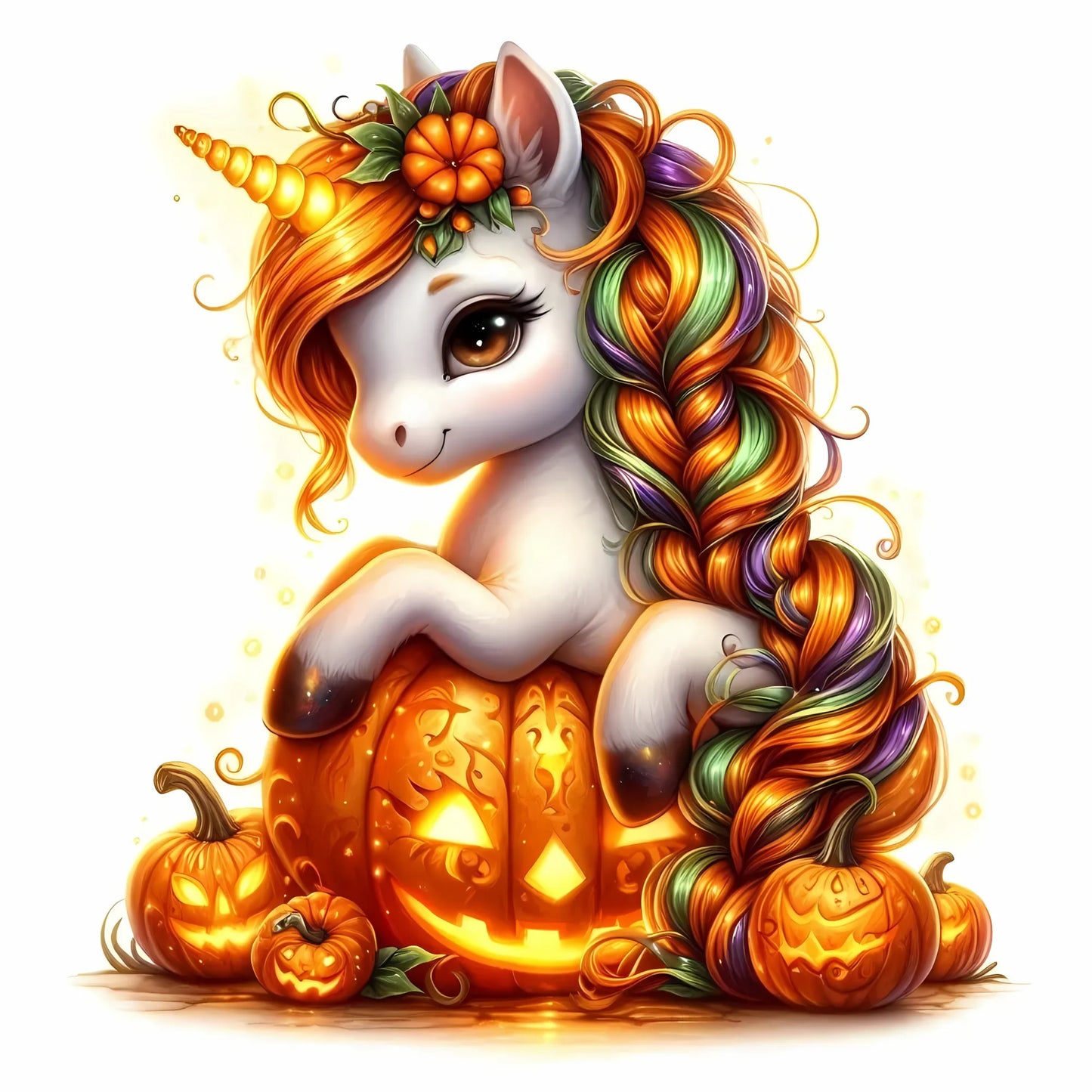 Auktion - Bügelbild - Einhorn Kürbis 6 - 15cm