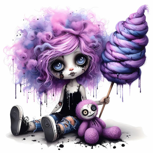 Auktion - Bügelbild - Zombie Mädchen Lila 6 - 20cm