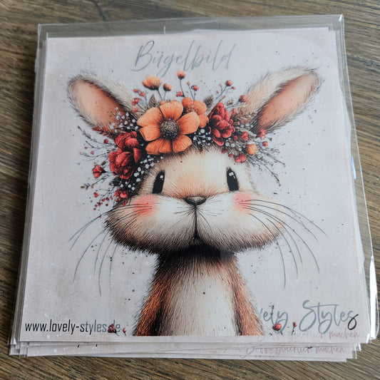Bügelbild - Hase Blumen ca. 15cm