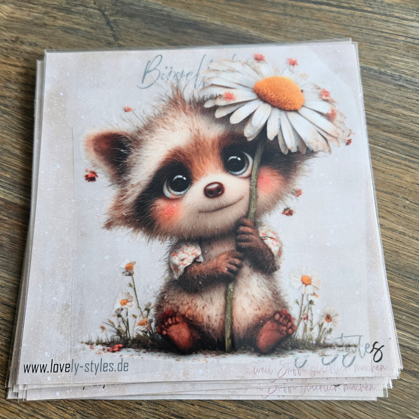 Bügelbild - Waschbär mit Blume ca. 15cm