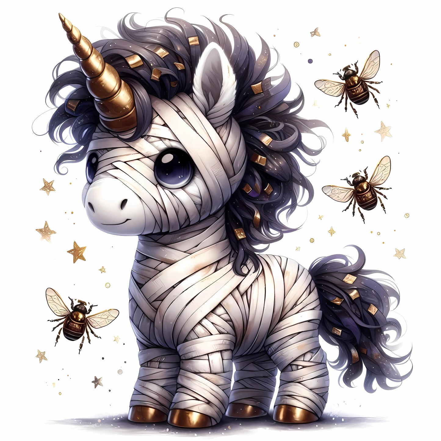 Auktion - Bügelbild - Halloween Einhorn Mumie 7 - 15cm