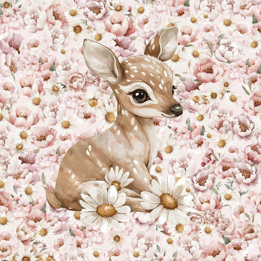 Sommersweat - Panel - Blumenmeer Rosa Reh