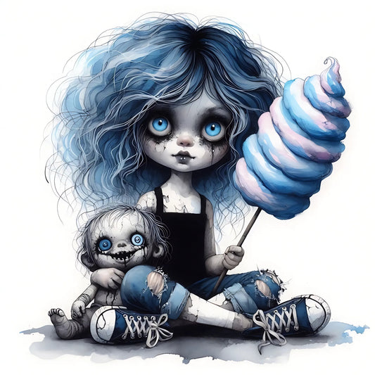 Auktion - Bügelbild - Zombie Mädchen Blau 7 - 20cm