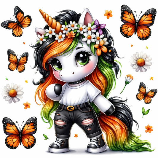 Auktion - Bügelbild - Einhorn Schmetterling 5 - 15cm