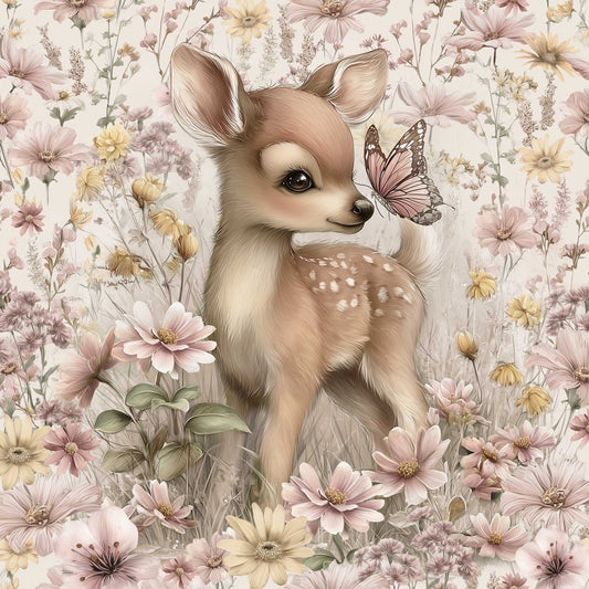 Sommersweat - Panel - Reh Blumenwiese Rosa/Gelb