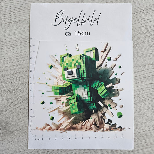 Bügelbild - Pixel Bär ca. 15cm