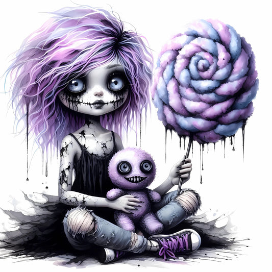 Auktion - Bügelbild - Zombie Mädchen Lila 4 - 20cm