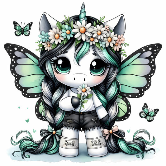 Auktion - Bügelbild - Einhorn Schmetterling 39 - 15cm