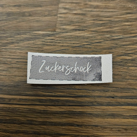 Kunstlederlabel - Zuckerschock Grau 1,3x4,2cm