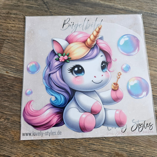 Bügelbild - Einhorn Seifenblasen ca. 15cm