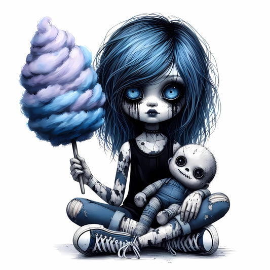 Auktion - Bügelbild - Zombie Mädchen Blau 11 - 20cm