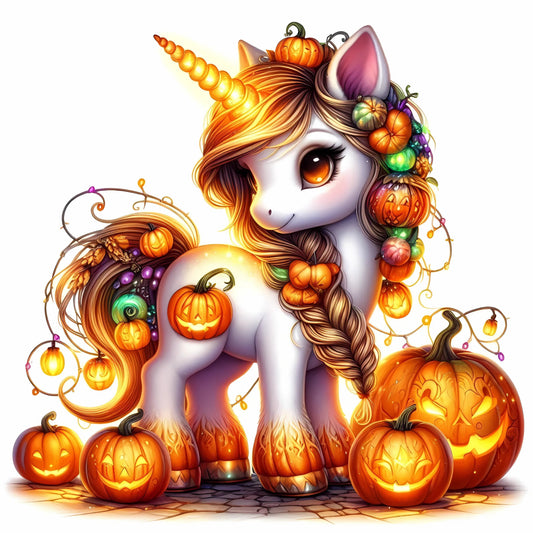 Auktion - Bügelbild - Einhorn Kürbis 4 - 15cm