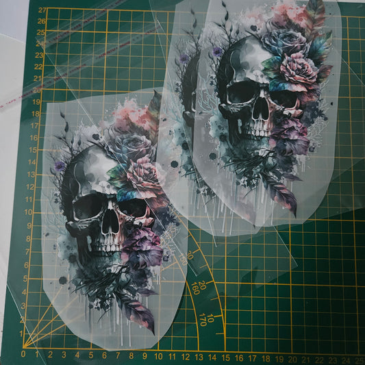 Bügelbild - Skull Flowers Lila ca. 20cm