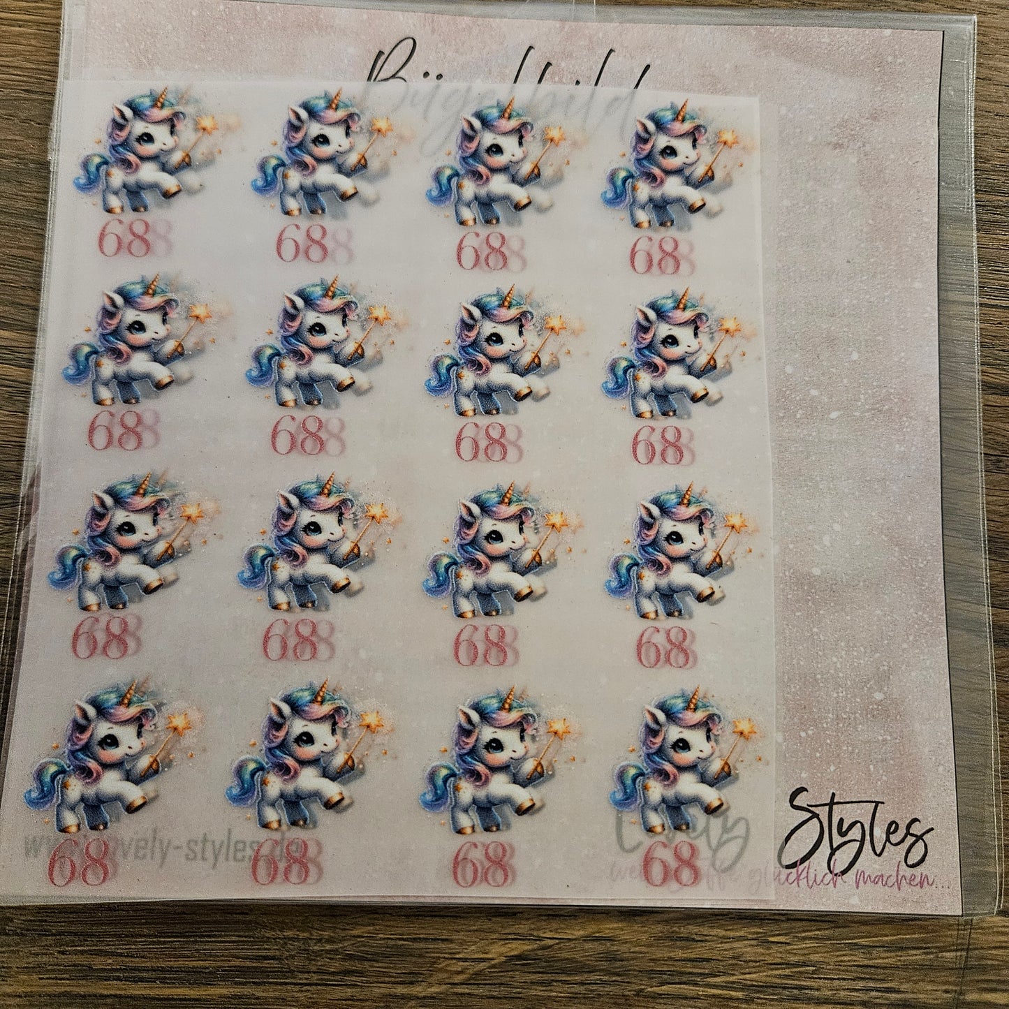 Bügelbild - 16 Größenlabel Einhorn 68