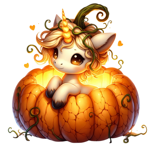 Auktion - Bügelbild - Einhorn Kürbis 7 - 15cm