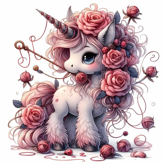 Auktion - Bügelbild - Nähendes Einhorn 2 - 20cm