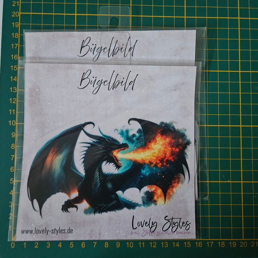 Bügelbild - Drache Schwarz ca. 15cm