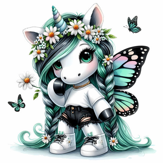 Auktion - Bügelbild - Einhorn Schmetterling 37 - 15cm