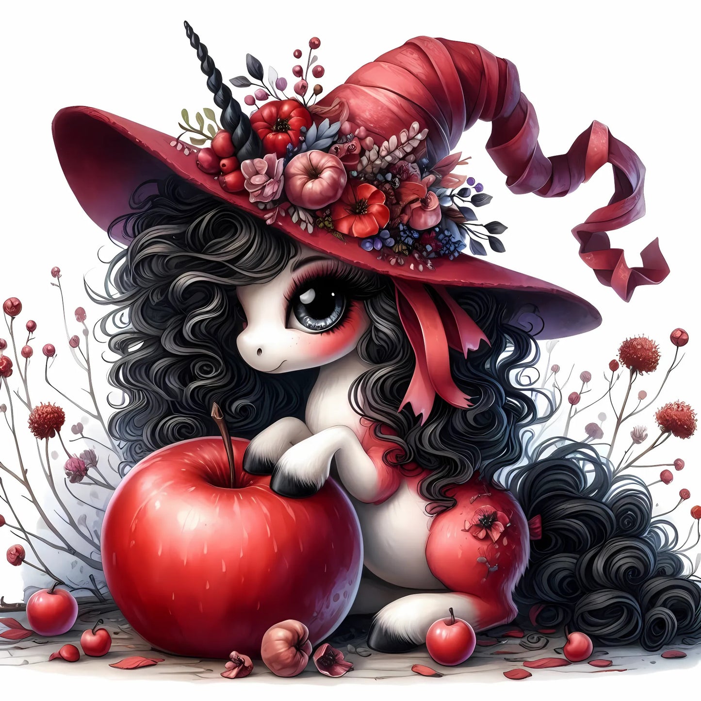 Auktion - Bügelbild - Halloween Einhorn Rot 2 - 15cm