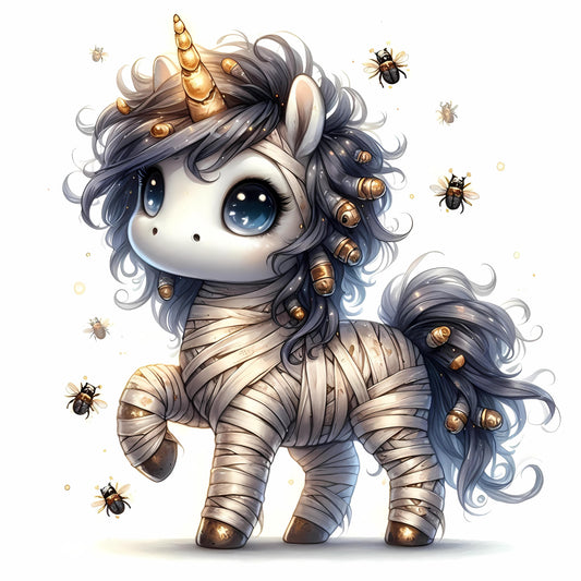 Auktion - Bügelbild - Halloween Einhorn Mumie 1 - 15cm