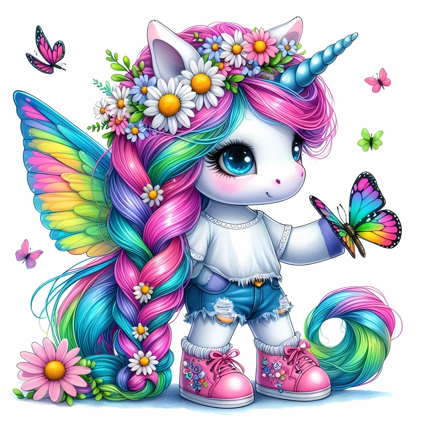 Auktion - Bügelbild - Einhorn Schmetterling 33 - 15cm