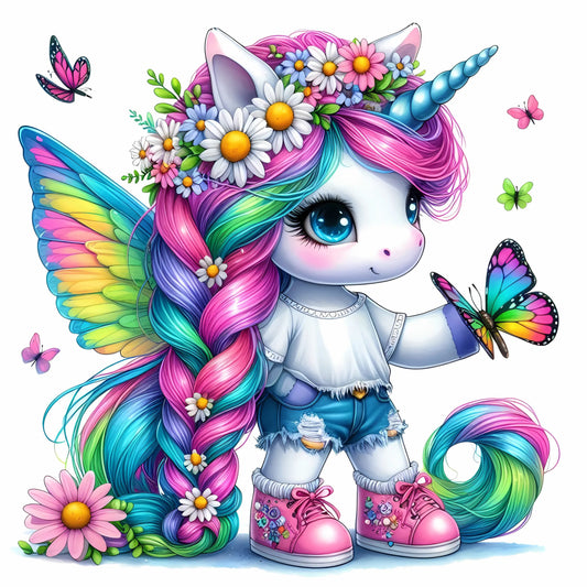 Auktion - Bügelbild - Einhorn Schmetterling 33 - 15cm