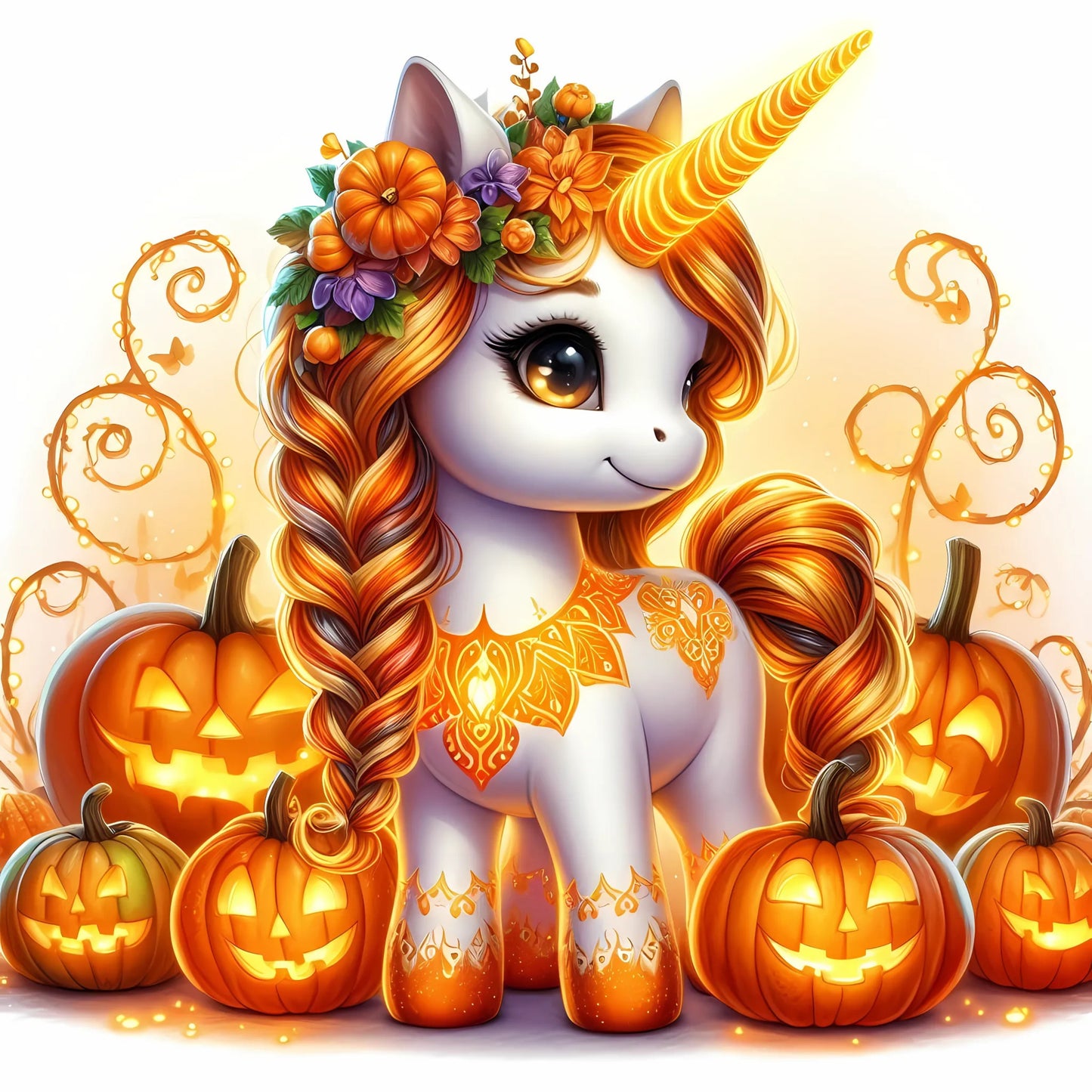 Auktion - Bügelbild - Einhorn Kürbis 3 - 15cm