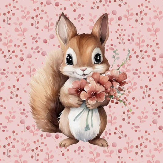 Sommersweat - Panel - Eichhörnchen Rosa