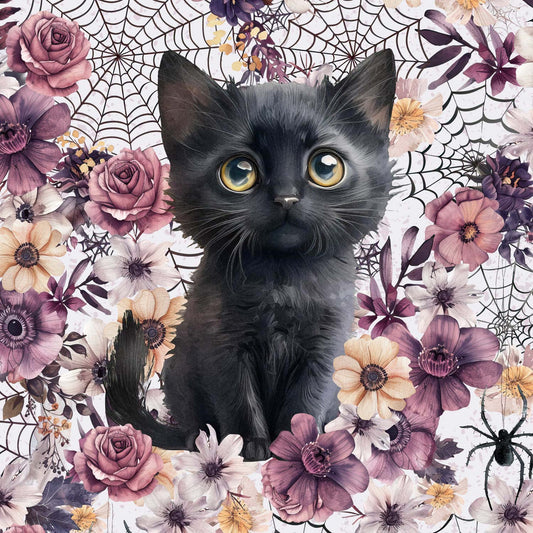 Sommersweat - Panel - Spooky Blumen Katze