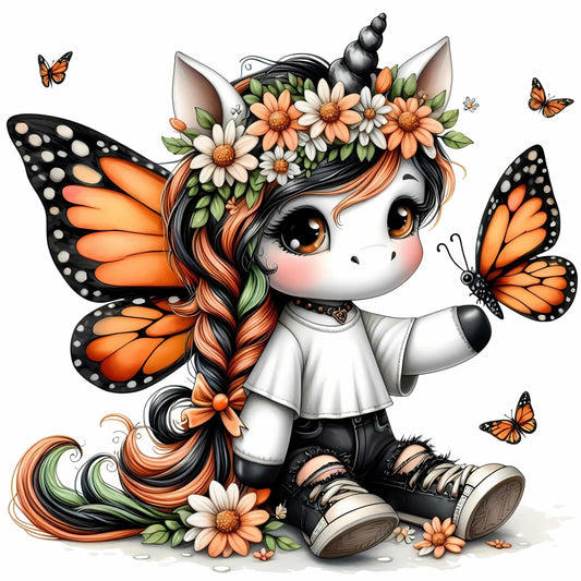 Auktion - Bügelbild - Einhorn Schmetterling 4 - 15cm