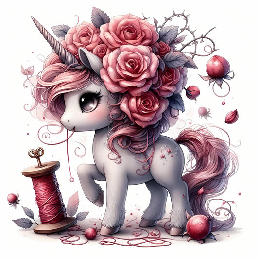 Auktion - Bügelbild - Nähendes Einhorn 3 - 20cm