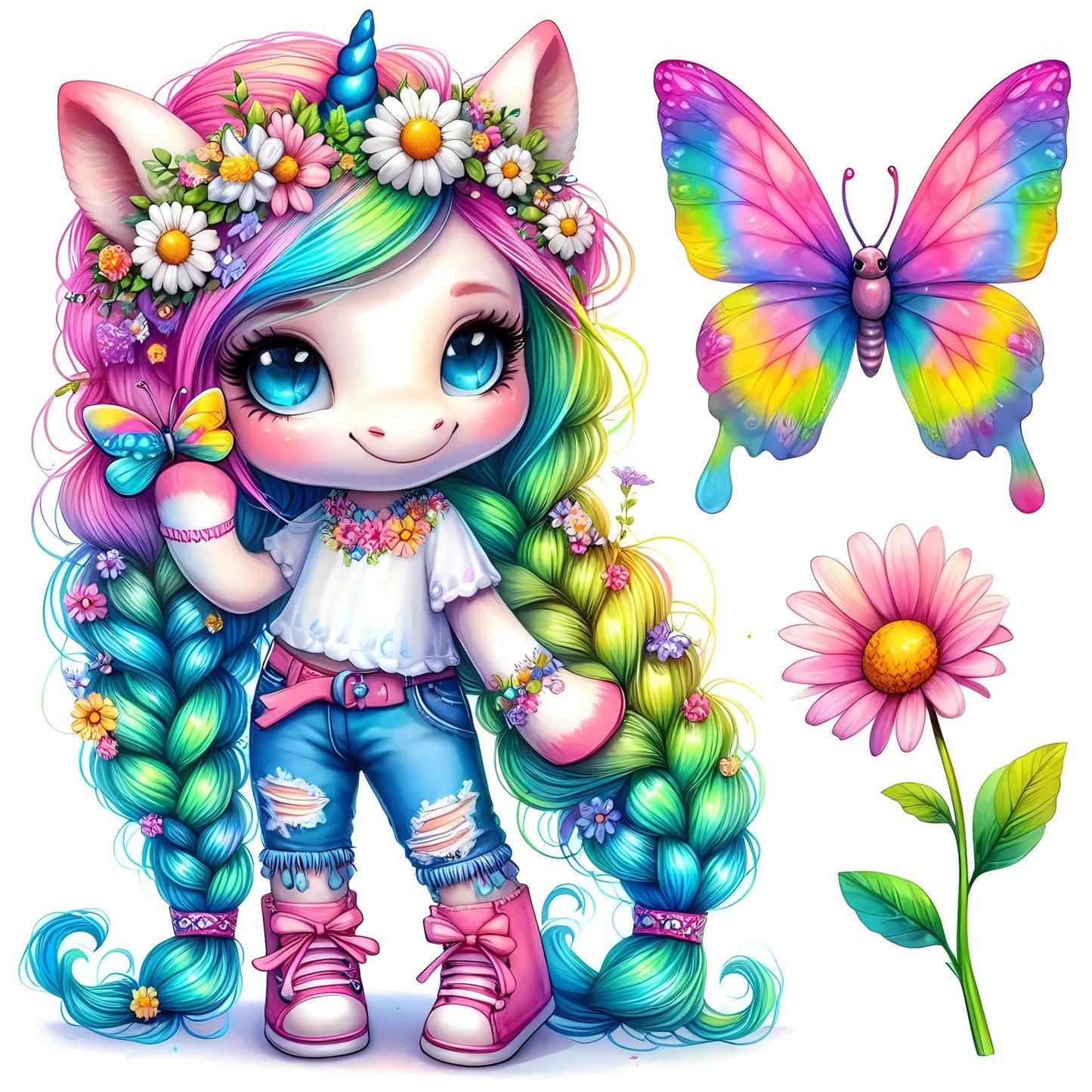 Auktion - Bügelbild - Einhorn Schmetterling 26 - 15cm