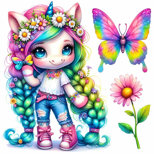 Auktion - Bügelbild - Einhorn Schmetterling 26 - 15cm