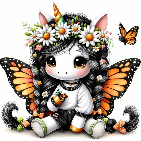 Auktion - Bügelbild - Einhorn Schmetterling 13 - 15cm