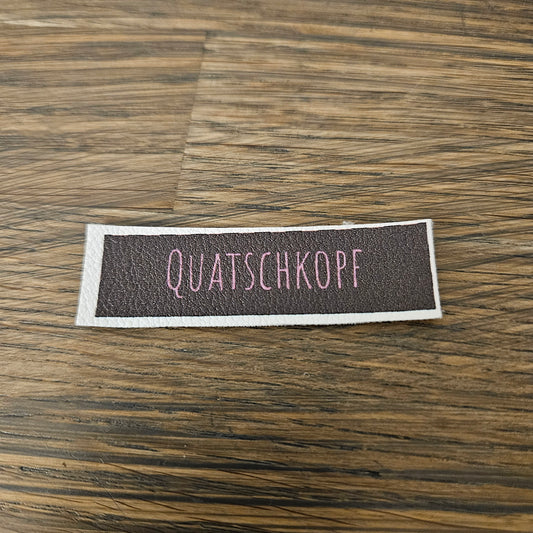 Kunstlederlabel - Quatschkopf Dunkelbraun/Rosa