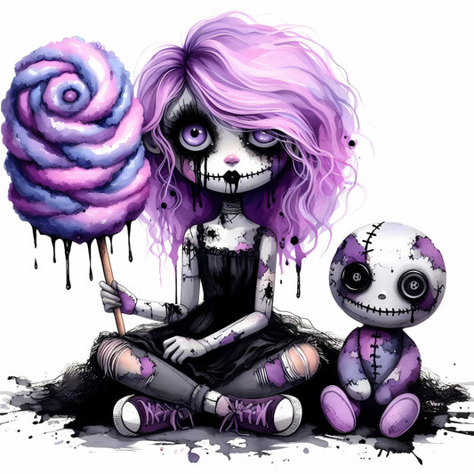 Auktion - Bügelbild - Zombie Mädchen Lila 10 - 20cm