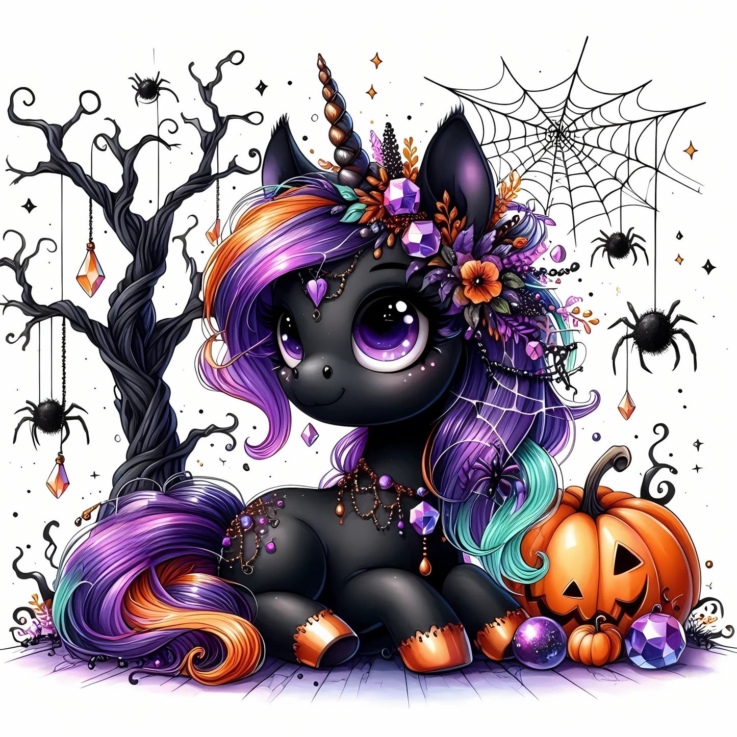 Auktion - Bügelbild - Halloween Einhorn Schwarz 4 - 15cm