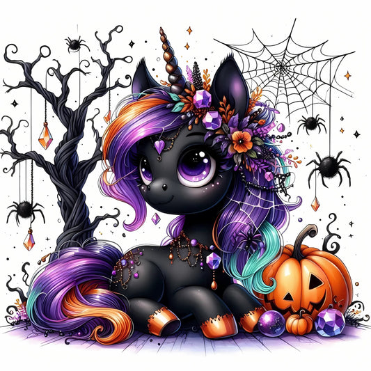 Auktion - Bügelbild - Halloween Einhorn Schwarz 4 - 15cm