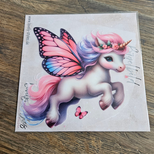 Bügelbild - Einhorn Schmetterling ca. 15cm